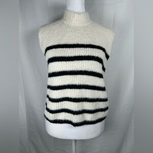 Old Navy Striped Sweater Vest Small Cream Black Super Soft Sleeveless High Neck